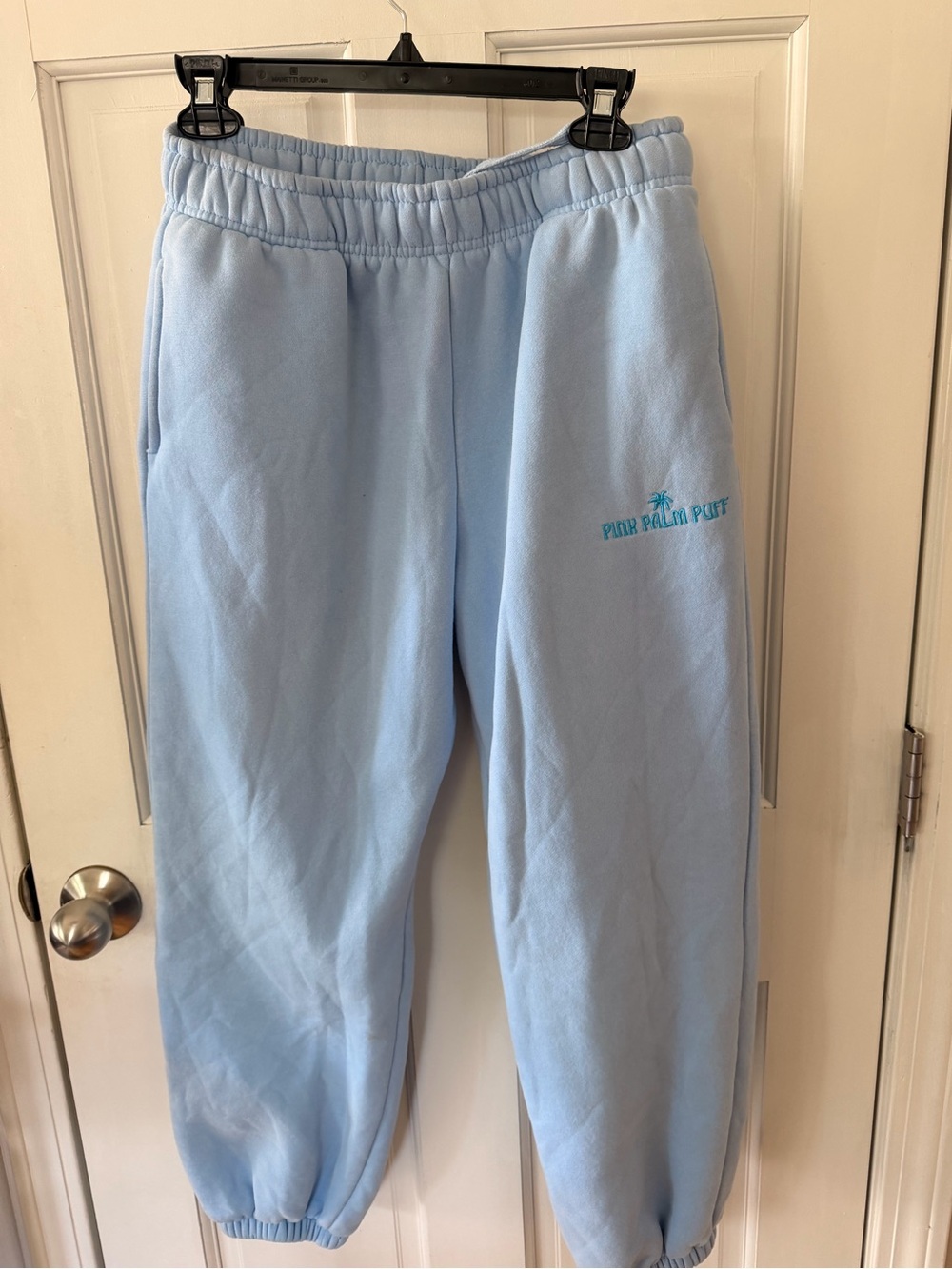 Pink Palm Puff Puff Sweatpants Women’s L Regular Blue Embroidered Joggers